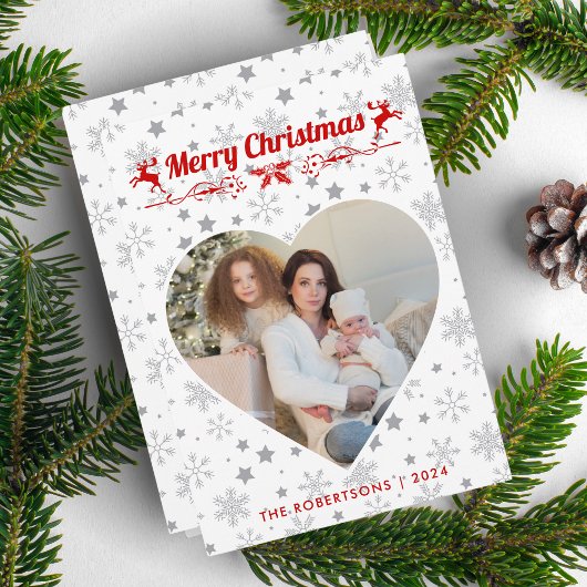 モダンスタイリッシュChristmas Script Familyハート写真 シーズンカード