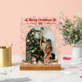 モダンスタイリッシュChristmas Script Family Photo アクリルサイン (ウェディング)