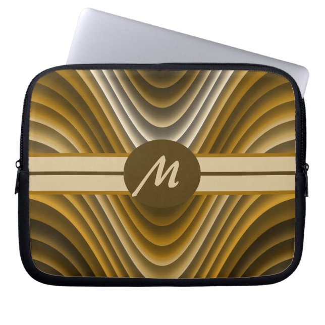モダンスタイリッシュGolden Brown Waves Monogramノートパソコン ラップトップスリーブ (正面)