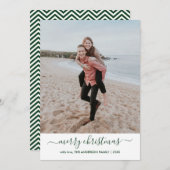 モダンスタイリッシュGreen Script Merry Christmas写真 シーズンカード (正面/裏面)