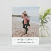 モダンスタイリッシュGreen Script Merry Christmas写真 シーズンカード (スタンド正面)