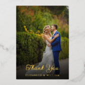 モダンスタイリッシュScript Photo結婚のサンキューカード 箔招待状 (正面)