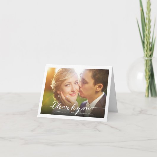 モダンスタイリッシュScript Photo結婚's Thank You ノートカード (正面)