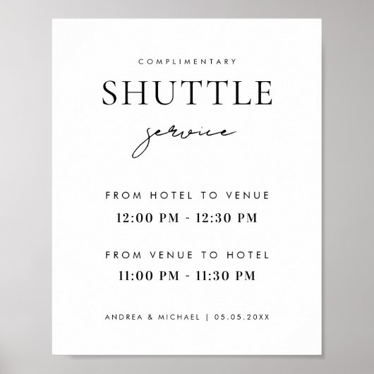 モダンスタイリッシュScript Shuttle Service結婚の標識 ポスター (正面)
