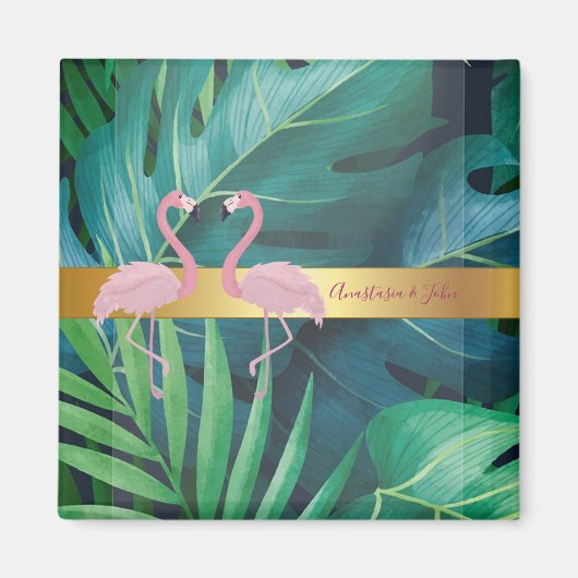 モダンスタイリッシュTropical Palm葉 Pink マグネット (正面)