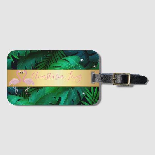 モダンスタイリッシュTropical Palm葉 Pink ラゲッジタグ (正面横)