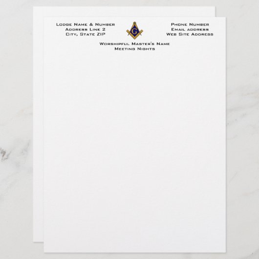 モダンスタイルのフリーメイソンロッジのレター用紙 レターヘッド (正面/裏面)