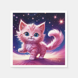 モダンスタイルの宇宙動物ピンク猫フェリネデザイン スタンダードカクテルナプキン