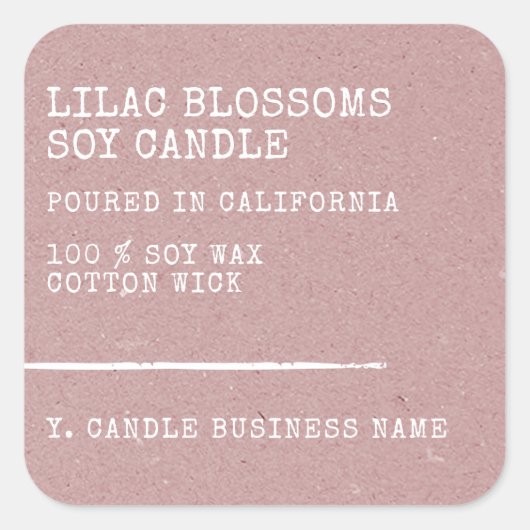 モダンスタイルシンプル薄紫クラフト紙キャンドルラベル スクエアシール (正面)