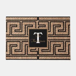 モダンスタイルモノグラムのギリシャ鍵のバ縁どラップ ドアマット