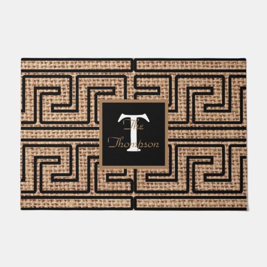 モダンスタイルモノグラムのギリシャ鍵のバ縁どラップ ドアマット (正面)