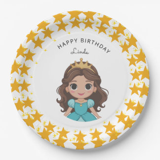 モダンスター ディズニープリンセス 誕生日 ゴールド ペーパープレート