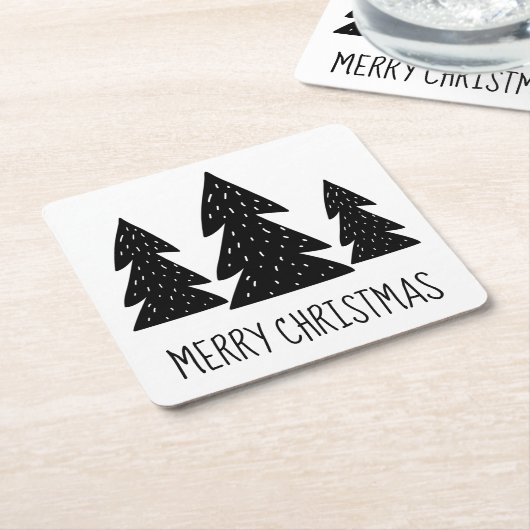 モダンスチお洒落ュディウッドランド白黒 スクエアペーパーコースター (アングル)