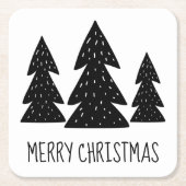 モダンスチお洒落ュディウッドランド白黒 スクエアペーパーコースター (正面)