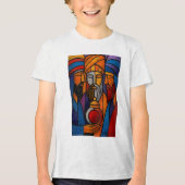 モダンステンドグラス三賢者のイギリス風デザイン トライブレンドTシャツ (正面)