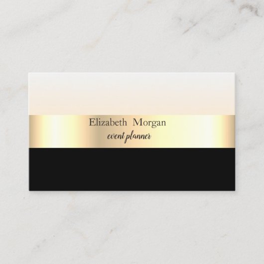 モダンストライプのエレガントスタイリッシュ黒、金ゴールド 名刺 (正面)
