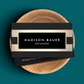 モダンストライプのエレガントトレンディーブラックゴールドフォイル 名刺