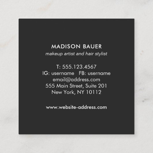 モダンストライプのエレガント黒フェイク箔 スクエア名刺 (裏面)