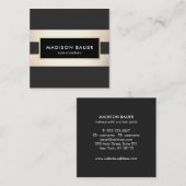 モダンストライプのエレガント黒フェイク箔 スクエア名刺 (正面/裏面)