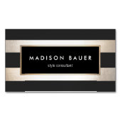 モダンストライプのエレガント黒フェイク箔 マグネット名刺 (正面)