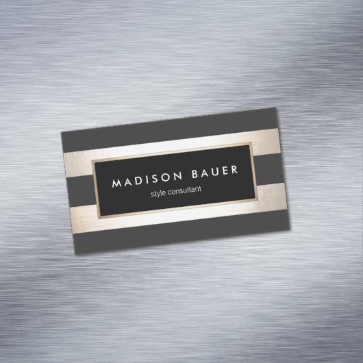 モダンストライプのエレガント黒フェイク箔 マグネット名刺 (インサイチュ)