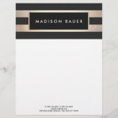 モダンストライプのエレガント黒フェイク箔 レターヘッド (正面)