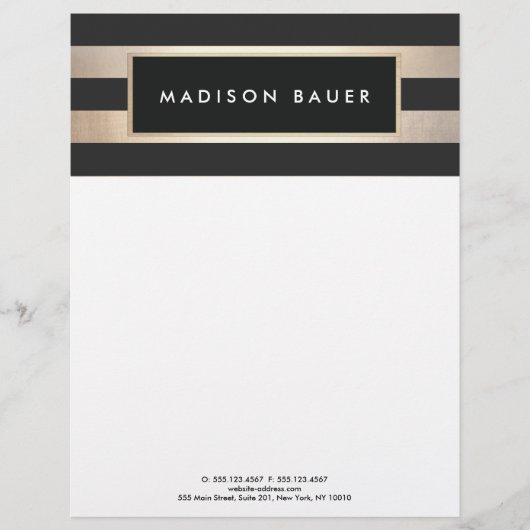 モダンストライプのエレガント黒フェイク箔 レターヘッド (正面)