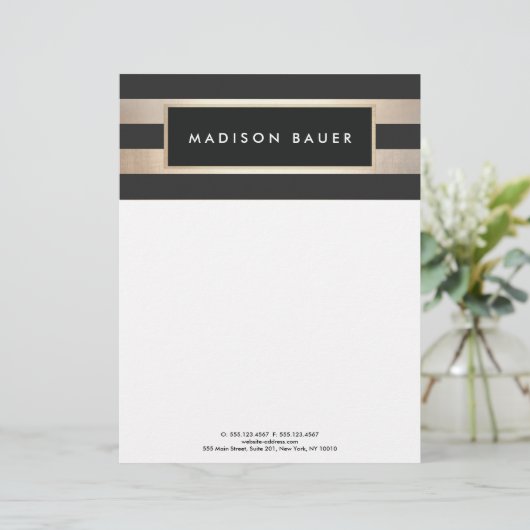モダンストライプのエレガント黒フェイク箔 レターヘッド (スタンド正面)