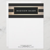 モダンストライプのエレガント黒フェイク箔 レターヘッド (正面/裏面)