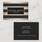 モダンストライプのエレガント黒フェイク箔 名刺 (正面/裏面)