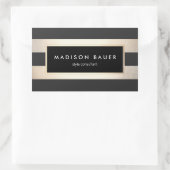 モダンストライプのエレガント黒フェイク箔 長方形シール (バッグ)