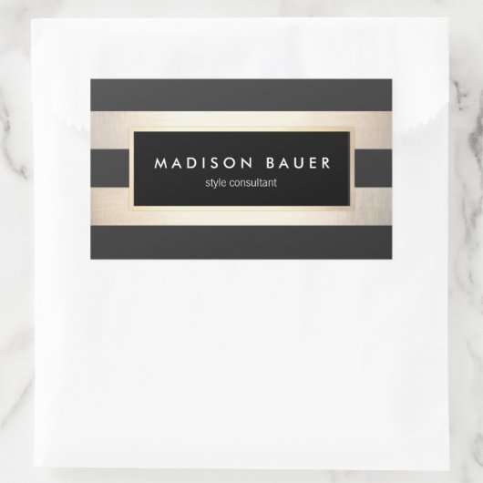 モダンストライプのエレガント黒フェイク箔 長方形シール (バッグ)