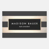 モダンストライプのエレガント黒フェイク箔 長方形シール (正面)