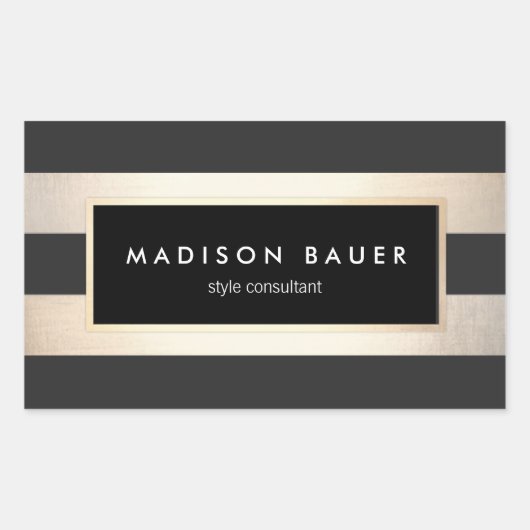 モダンストライプのエレガント黒フェイク箔 長方形シール (正面)