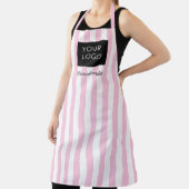 モダンストライプのカスタムBusiness Logo Pink White エプロン (インサイチュ)