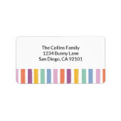 モダンストライプのカラフルイースター卵狩りパーティー ラベル (正面)