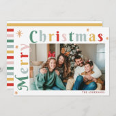 モダンストライプのカラフル写真クリスマスカード シーズンカード (正面/裏面)
