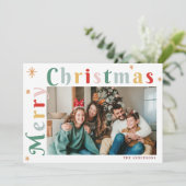 モダンストライプのカラフル写真クリスマスカード シーズンカード (スタンド正面)