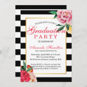 モダンストライプのクラシックフローラ牡丹卒業 招待状 (正面/裏面)