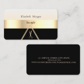 モダンストライプのスタイリッシュエレガント黒、金ゴールド、はさみ 名刺 (正面/裏面)