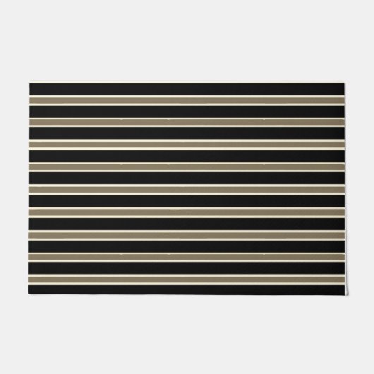 モダンストライプのスタイリッシュ白黒クール茶 ドアマット (正面)