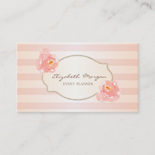 モダンストライプのスタイリッシュ,金ゴールドフレーム,バラ 名刺 (正面)