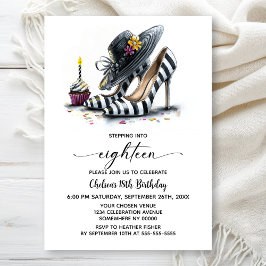 モダンストライプのハイヒールシューズ 18歳の誕生日 招待状