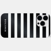 モダンストライプのパーソナライズされた白黒 Case-Mate iPhoneケース (裏面 (横))