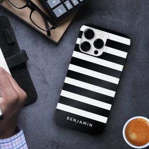 モダンストライプのパーソナライズされた白黒 Case-Mate iPhone 14 PRO MAXケース