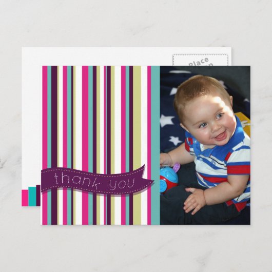 モダンストライプの先生ありがとうフォトポストカード ポストカード (正面/裏面)