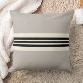 モダンストライプの装飾用クッションイン・ブラック&タウペ クッション (ブランケット)
