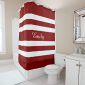 モダンストライプの赤と白名 シャワーカーテン (インサイチュ)