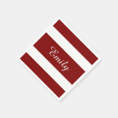 モダンストライプの赤と白名 スタンダードカクテルナプキン (角)