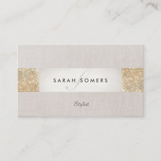 モダンストライプの金ゴールドフェイクSequin Monogram 名刺 (正面)